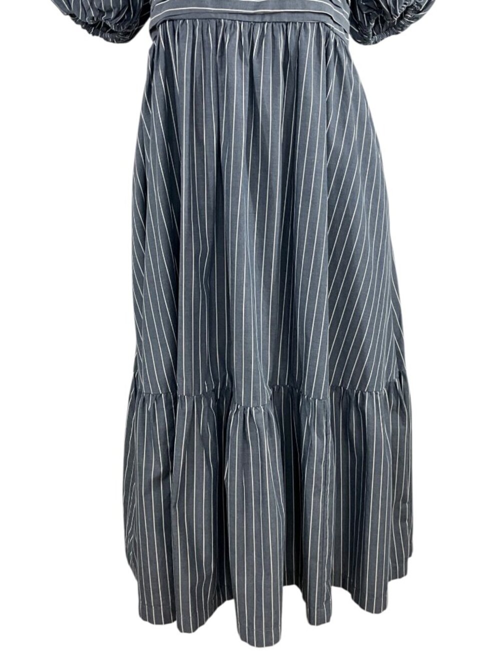 Abercrombie & Fitch Poplin Puff Sleeve Midi Dress M Blue Striped - Picture 13 of 16